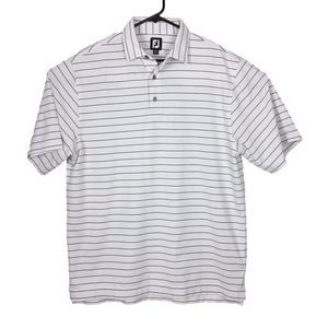 Footjoy Polo Men Polyester Spandex Short Sleeve Shirt White Blue Lines Large